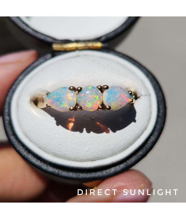 Australian Opal Trilogy Ring in 9k Yellow Gold Australian Opal Trilogy Ring in 9k Yellow Gold
