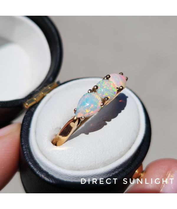 Australian Opal Trilogy Ring in 9k Yellow Gold Australian Opal Trilogy Ring in 9k Yellow Gold