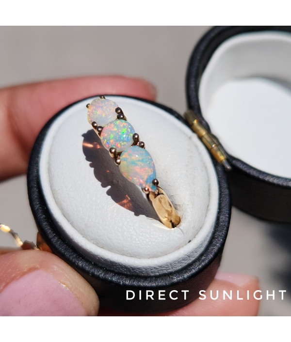 Australian Opal Trilogy Ring in 9k Yellow Gold Australian Opal Trilogy Ring in 9k Yellow Gold