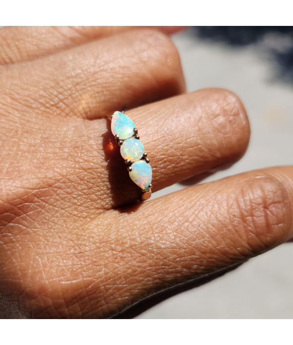 Australian Opal Trilogy Ring in 9k Yellow Gold Australian Opal Trilogy Ring in 9k Yellow Gold