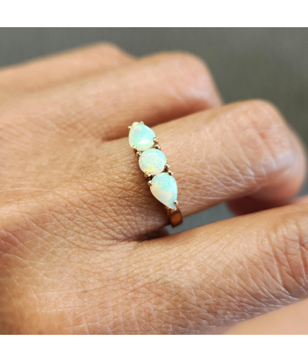 Australian Opal Trilogy Ring in 9k Yellow Gold Australian Opal Trilogy Ring in 9k Yellow Gold