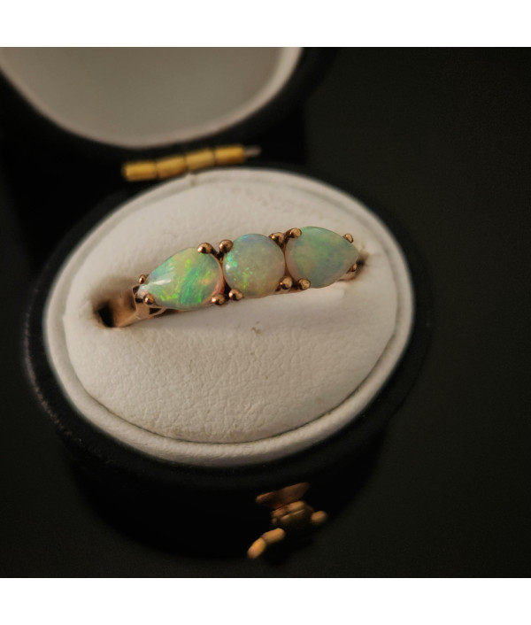 Australian Opal Trilogy Ring in 9k Yellow Gold