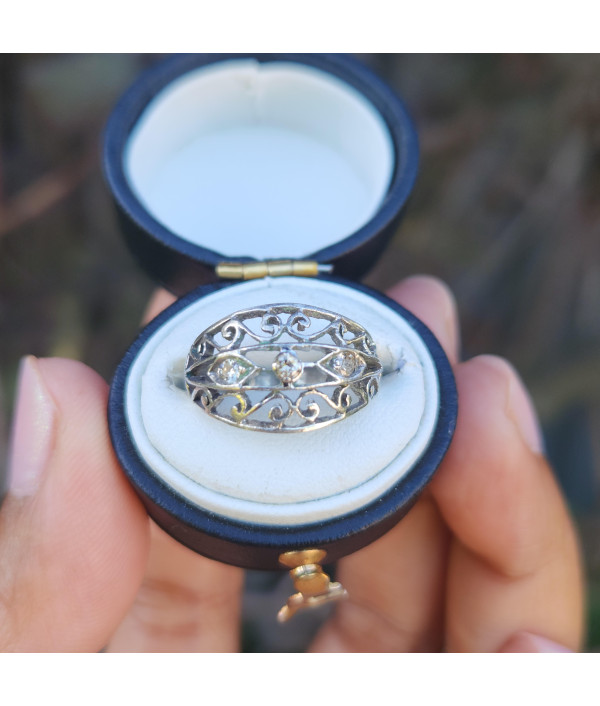 Vintage Three Stone Diamond Ring in Britannia Silver 