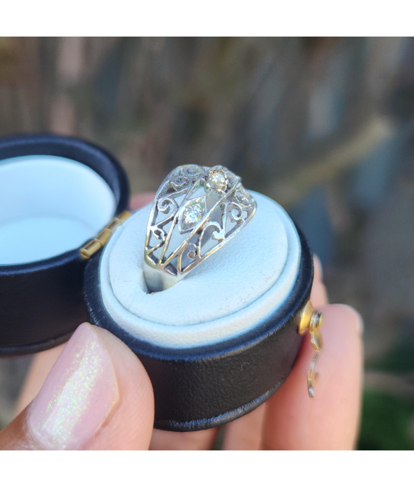 Vintage Three Stone Diamond Ring in Britannia Silver 