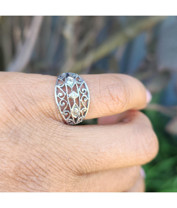 Vintage Three Stone Diamond Ring in Britannia Silver 