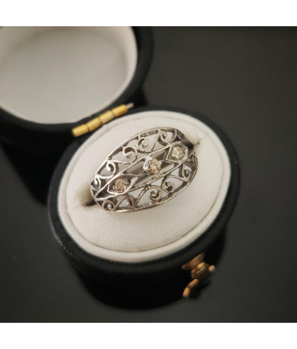 Vintage Three Stone Diamond Ring in Britannia Silver 