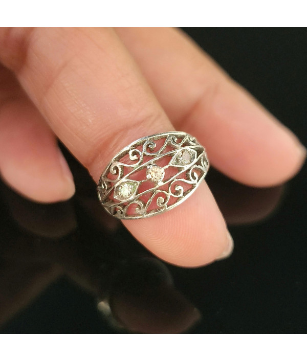Vintage Three Stone Diamond Ring in Britannia Silver 