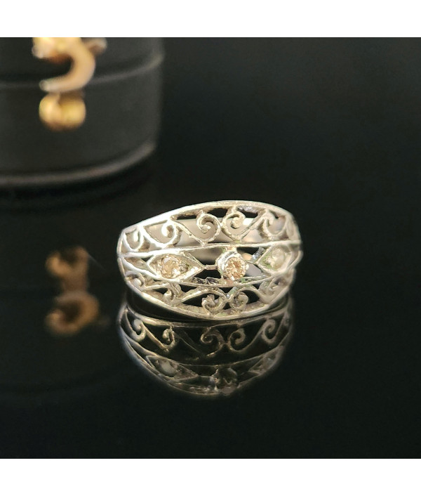Vintage Three Stone Diamond Ring in Britannia Silver 