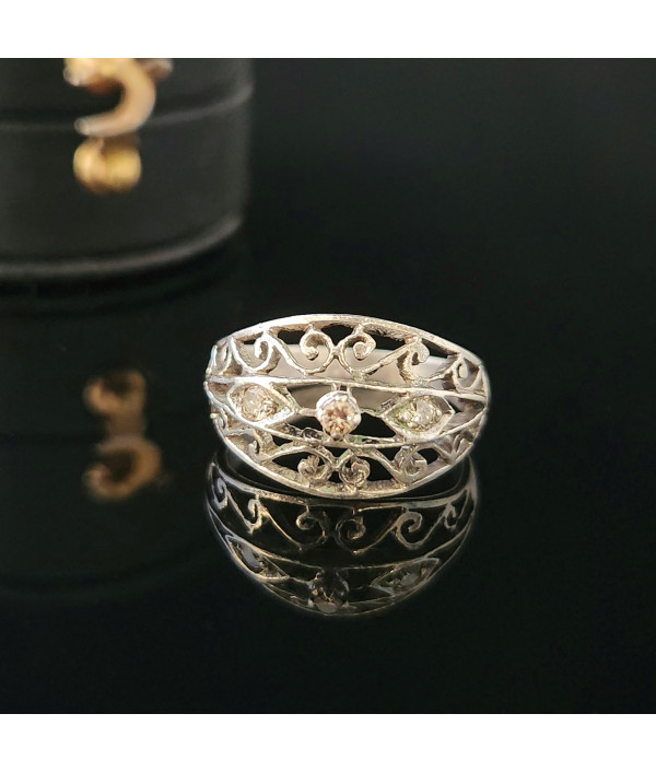 Vintage Three Stone Diamond Ring in Britannia Silver 