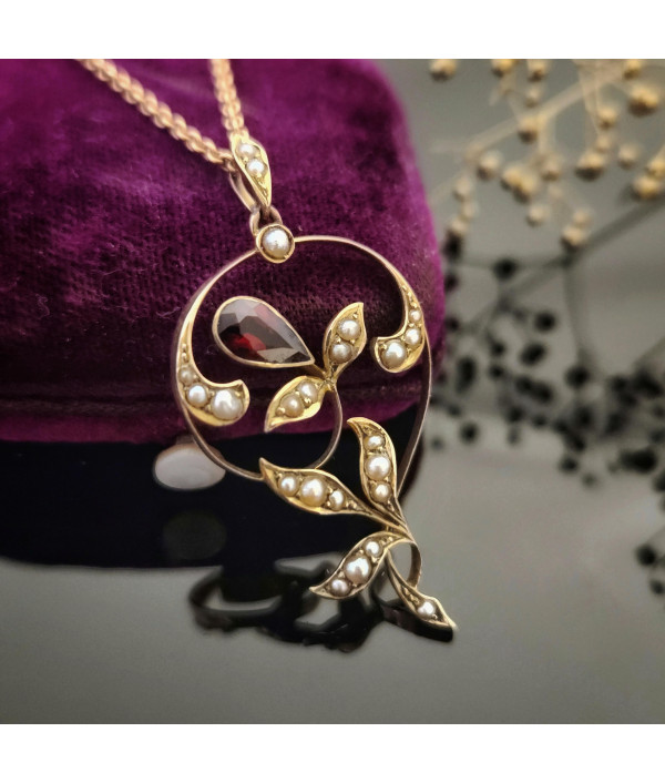 Art Nouveau Garnet and Seed Pearl Pendan...