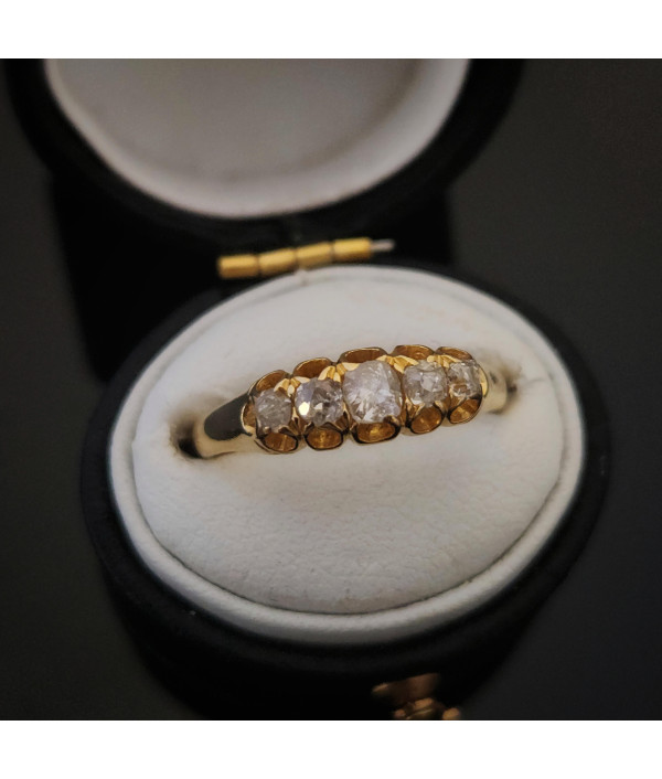 Victorian Five Stone OMC Diamond Ring in 18K Yellow Gold Victorian Five Stone OMC Diamond Ring in 18K Yellow Gold