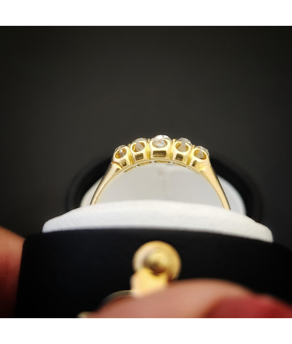 Victorian Five Stone OMC Diamond Ring in 18K Yellow Gold Victorian Five Stone OMC Diamond Ring in 18K Yellow Gold