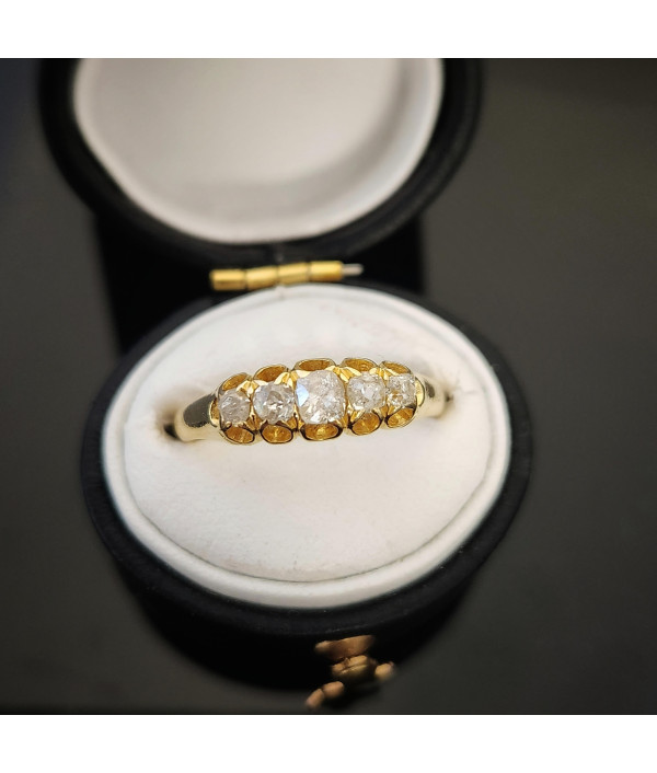 Victorian Five Stone OMC Diamond Ring in 18K Yellow Gold Victorian Five Stone OMC Diamond Ring in 18K Yellow Gold