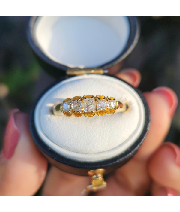 Victorian Five Stone OMC Diamond Ring in 18K Yellow Gold Victorian Five Stone OMC Diamond Ring in 18K Yellow Gold