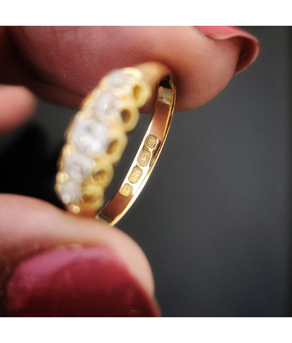Victorian Five Stone OMC Diamond Ring in 18K Yellow Gold Victorian Five Stone OMC Diamond Ring in 18K Yellow Gold