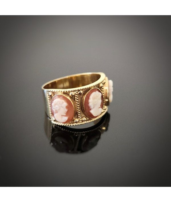 Vintage Triple Cameo Ring Elegant Neoclassical Revival in 18K Gold Vintage Triple Cameo Ring Elegant Neoclassical Revival in 18K Gold