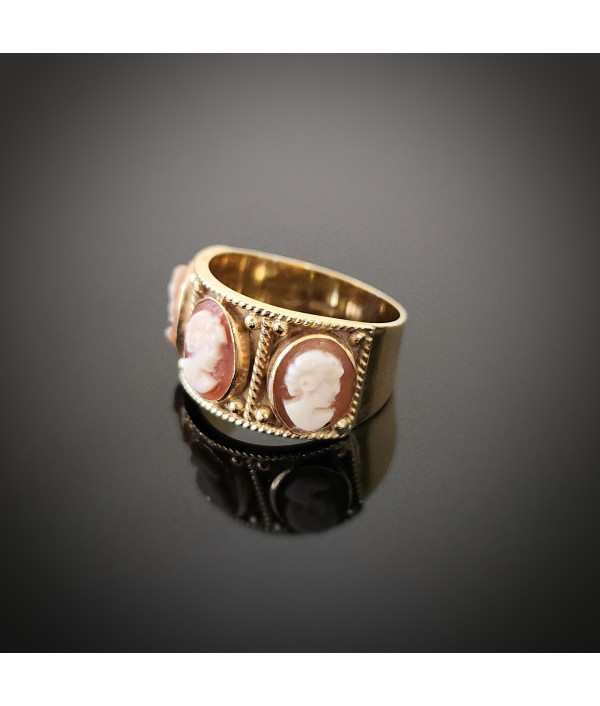 Vintage Triple Cameo Ring Elegant Neoclassical Revival in 18K Gold Vintage Triple Cameo Ring Elegant Neoclassical Revival in 18K Gold