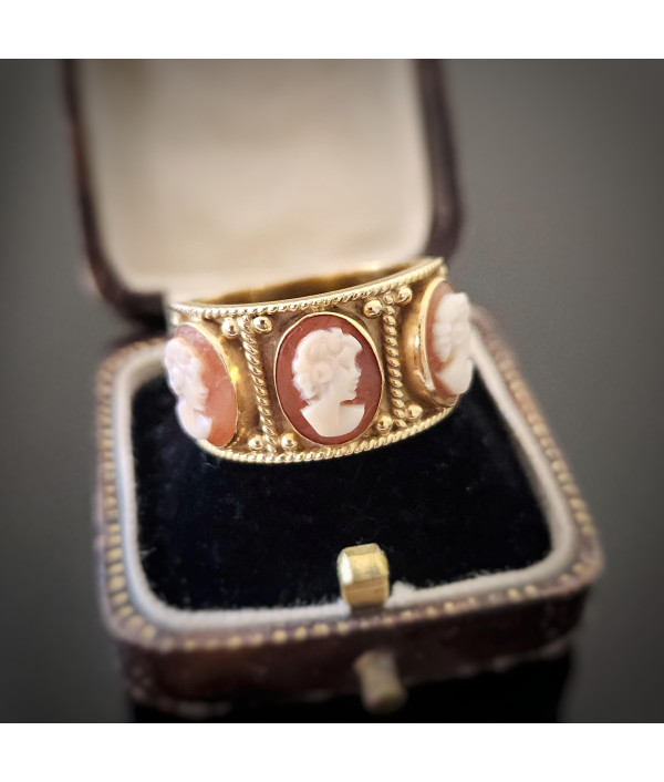 Vintage Triple Cameo Ring Elegant Neocla...