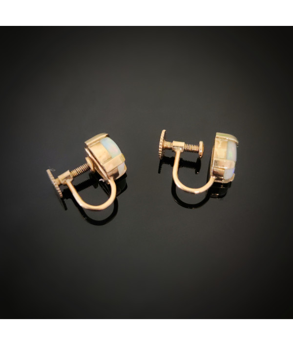 Vintage Solid Australian Opal Clip-On Earrings in 9ct Gold Vintage Solid Australian Opal Clip-On Earrings in 9ct Gold