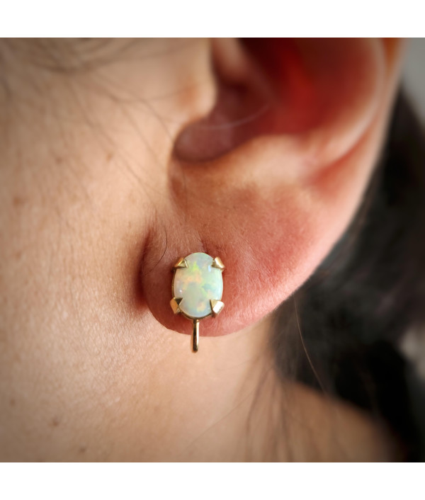 Vintage Solid Australian Opal Clip-On Earrings in 9ct Gold Vintage Solid Australian Opal Clip-On Earrings in 9ct Gold