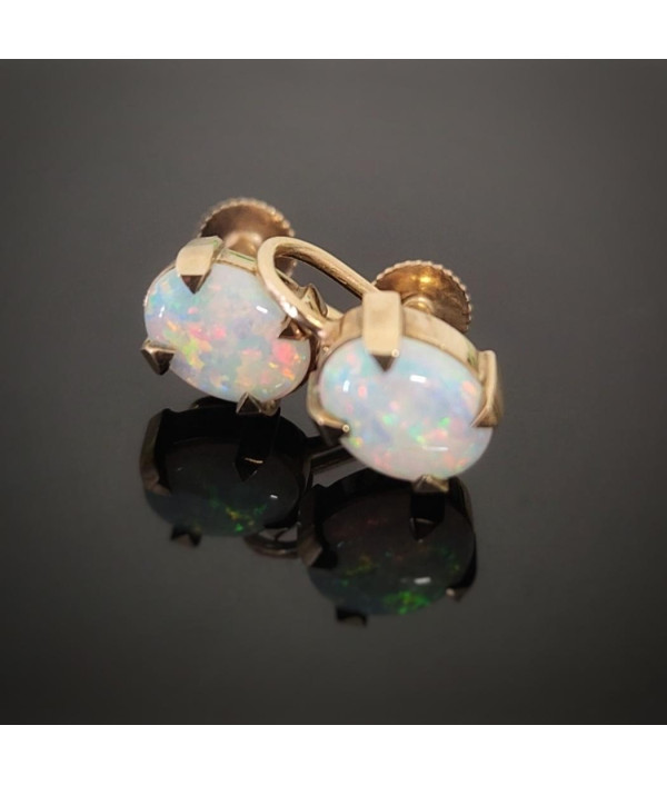 Vintage Solid Australian Opal Clip-On Earrings in 9ct Gold Vintage Solid Australian Opal Clip-On Earrings in 9ct Gold