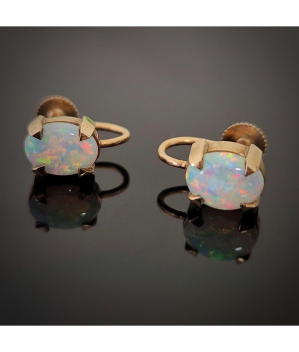 Vintage Solid Australian Opal Clip-On Earrings in 9ct Gold Vintage Solid Australian Opal Clip-On Earrings in 9ct Gold
