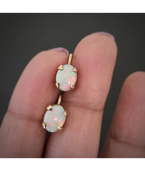 Vintage Solid Australian Opal Clip-On Earrings in 9ct Gold Vintage Solid Australian Opal Clip-On Earrings in 9ct Gold