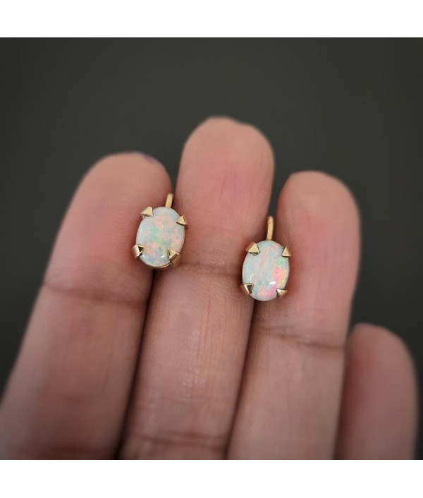 Vintage Solid Australian Opal Clip-On Earrings in 9ct Gold Vintage Solid Australian Opal Clip-On Earrings in 9ct Gold
