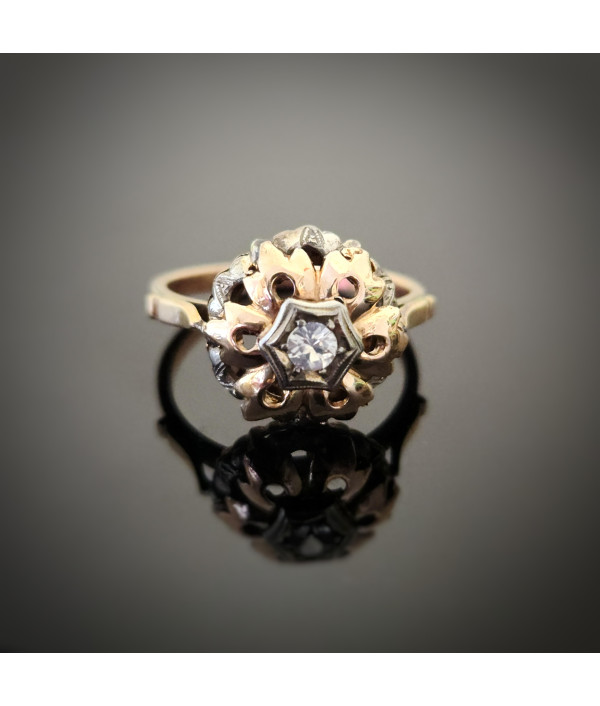 Mid-20th Century Cubic Zirconia Cluster Ring in 18ct and 10ct Gold
