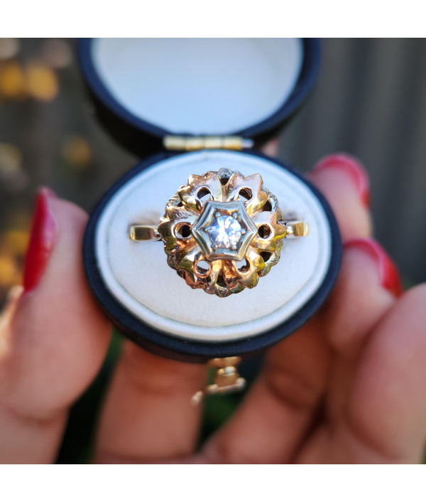 Mid-20th Century Cubic Zirconia Cluster Ring in 18ct and 10ct Gold