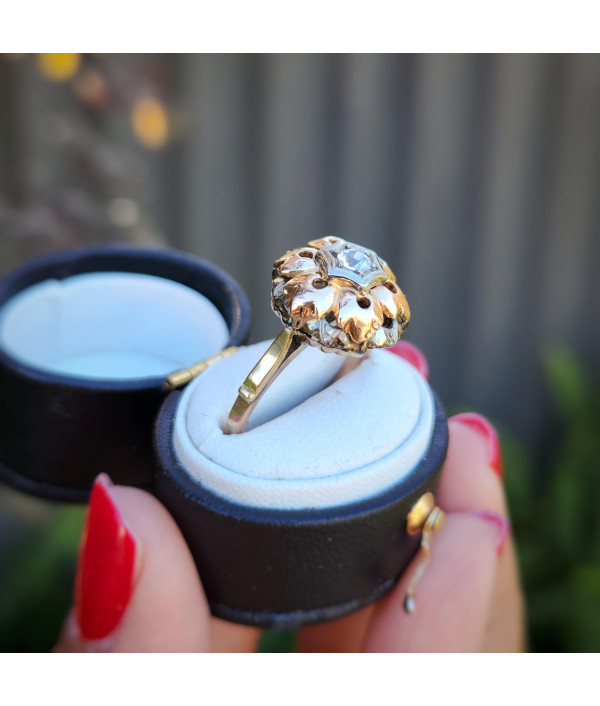 Mid-20th Century Cubic Zirconia Cluster Ring in 18ct and 10ct Gold