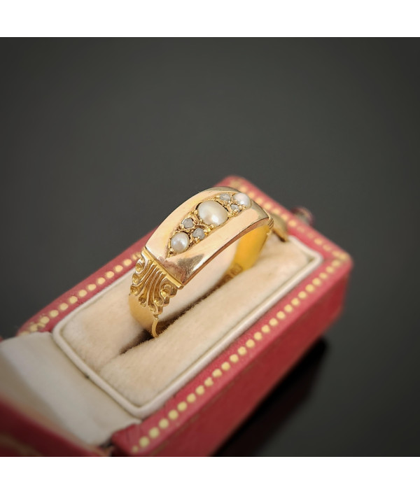 Antique 15ct Gold Pearl & Rose-Cut Diamond Ring – Chester 1895, Pendleton & Sons