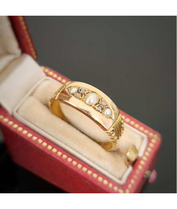 Antique 15ct Gold Pearl & Rose-Cut Diamond Ring – Chester 1895, Pendleton & Sons