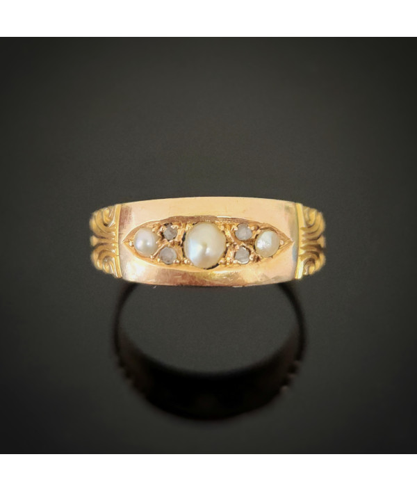 Antique 15ct Gold Pearl & Rose-Cut Diamond Ring – Chester 1895, Pendleton & Sons