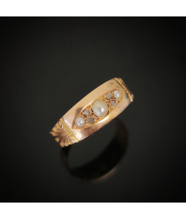 Antique 15ct Gold Pearl & Rose-Cut D...
