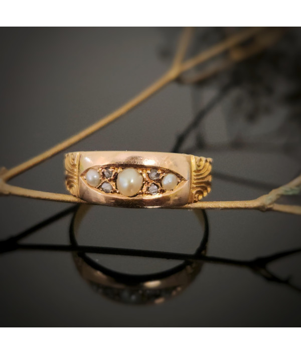 Antique 15ct Gold Pearl & Rose-Cut Diamond Ring – Chester 1895, Pendleton & Sons