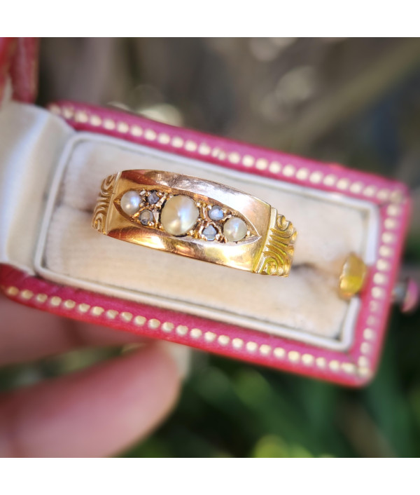 Antique 15ct Gold Pearl & Rose-Cut Diamond Ring – Chester 1895, Pendleton & Sons