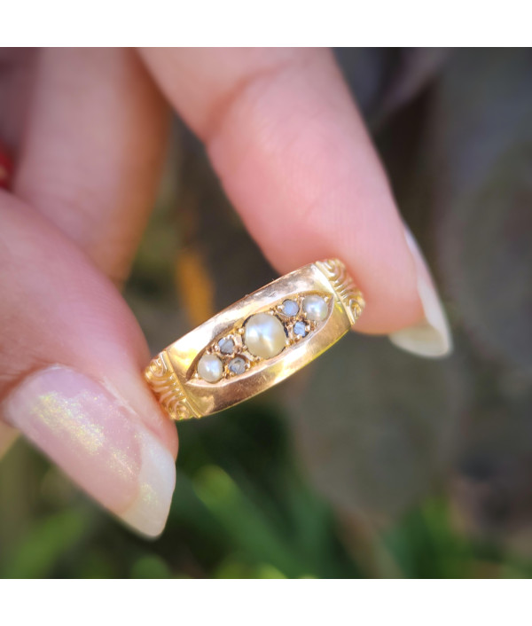 Antique 15ct Gold Pearl & Rose-Cut Diamond Ring – Chester 1895, Pendleton & Sons