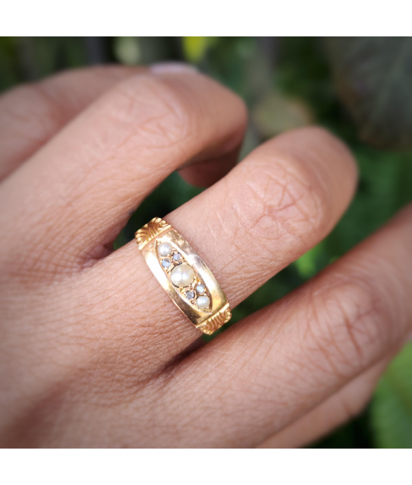 Antique 15ct Gold Pearl & Rose-Cut Diamond Ring – Chester 1895, Pendleton & Sons