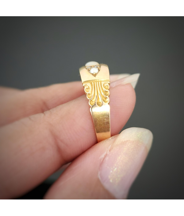 Antique 15ct Gold Pearl & Rose-Cut Diamond Ring – Chester 1895, Pendleton & Sons