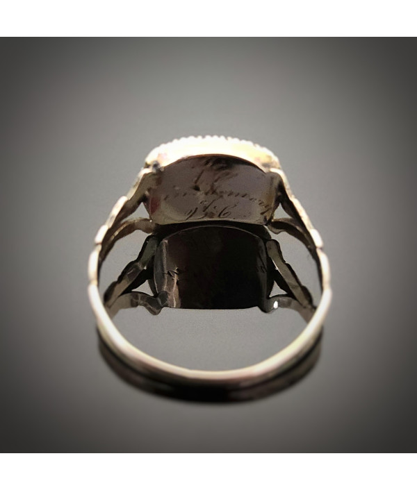 Victorian Garnet Carbuncle and Jet Mourning Ring in 12k Gold Victorian Garnet Carbuncle and Jet Mourning Ring in 12k Gold