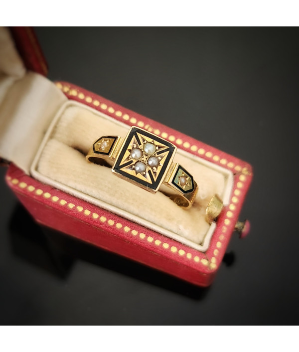 Antique Victorian Black Enamel & See...