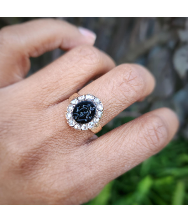 Georgian Era Onyx Intaglio And Rose Cut Diamond Cluster Ring – 15ct Gold