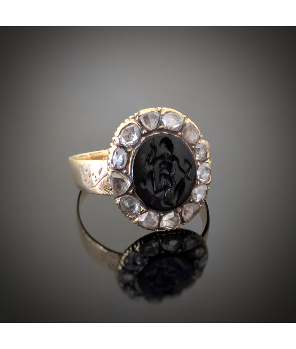 Georgian Era Onyx Intaglio And Rose Cut Diamond Cluster Ring – 15ct Gold