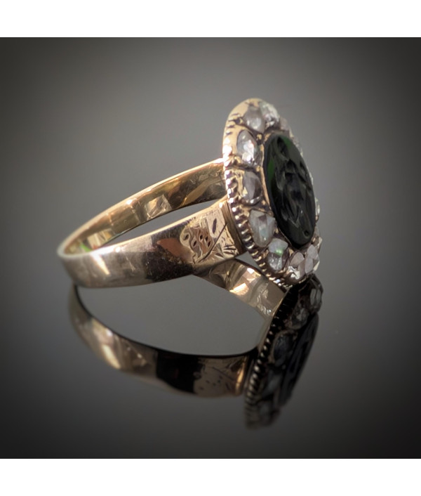 Georgian Era Onyx Intaglio And Rose Cut Diamond Cluster Ring – 15ct Gold