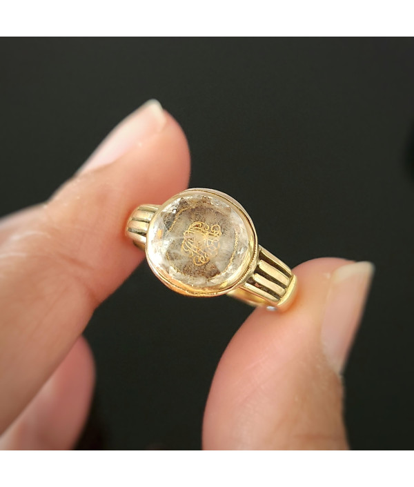 Georgian Stuart Crystal Mourning Ring with Later 18k Gold Band Georgian Stuart Crystal Mourning Ring with Later 18k Gold Band