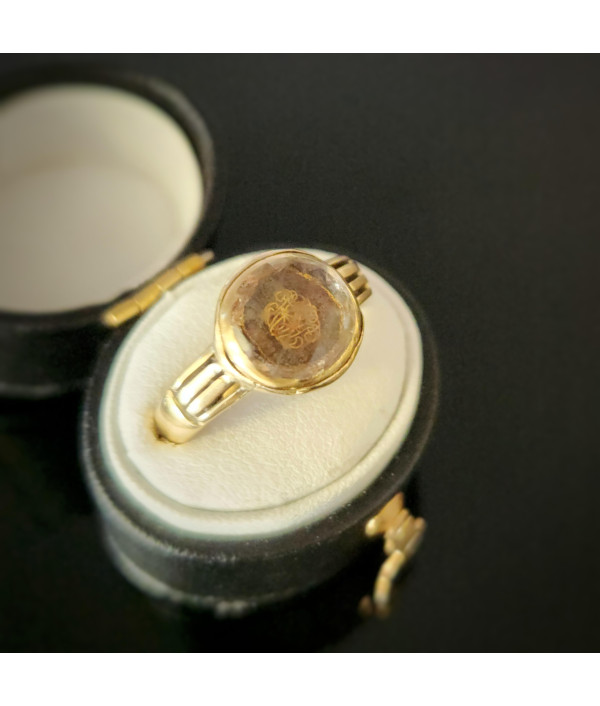 Georgian Stuart Crystal Mourning Ring with Later 18k Gold Band Georgian Stuart Crystal Mourning Ring with Later 18k Gold Band