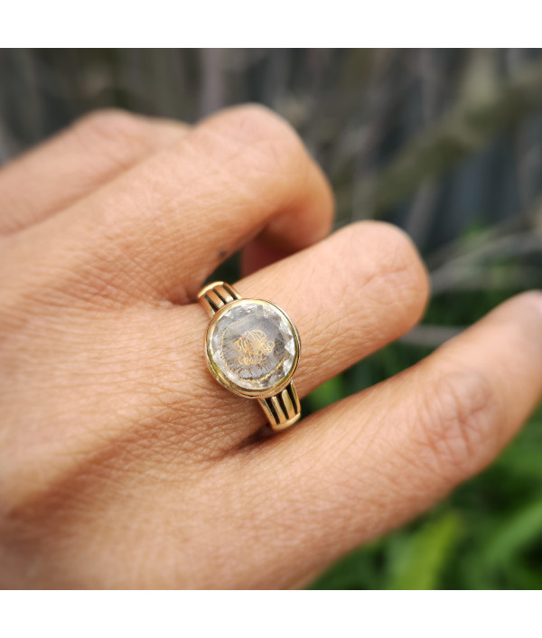 Georgian Stuart Crystal Mourning Ring with Later 18k Gold Band Georgian Stuart Crystal Mourning Ring with Later 18k Gold Band