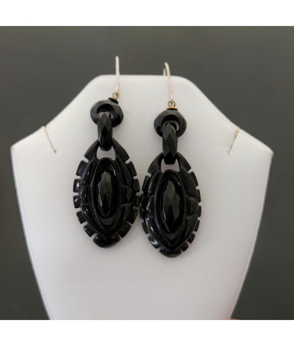Victorian Faceted Whitby Jet Drop Earrings with Fine Silver Hooks Victorian Faceted Whitby Jet Drop Earrings with Fine Silver Hooks