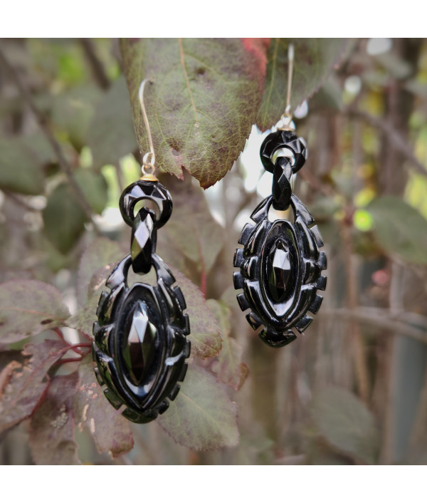 Victorian Faceted Whitby Jet Drop Earrings with Fine Silver Hooks Victorian Faceted Whitby Jet Drop Earrings with Fine Silver Hooks